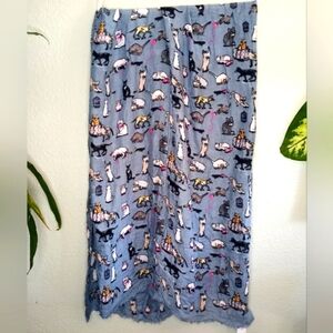 Vera Bradley Cat Playful Print Soft Casual Fringed Blue Sheer Lightweight Scarf